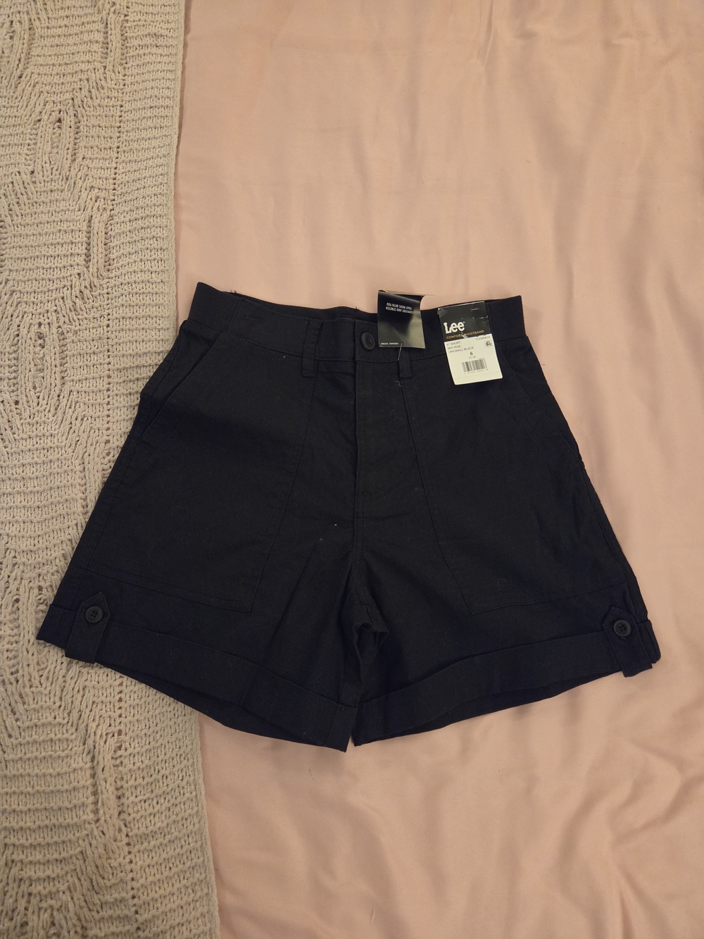Lee Black High-Waist Cuffed Utility Shorts